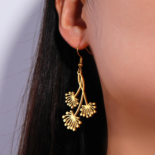 Boho dandelion design stainless steel earrings