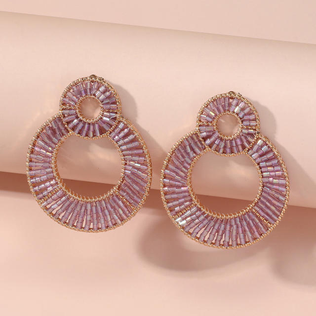 Vintage colorful beaded geometric circle boho holiday earrings