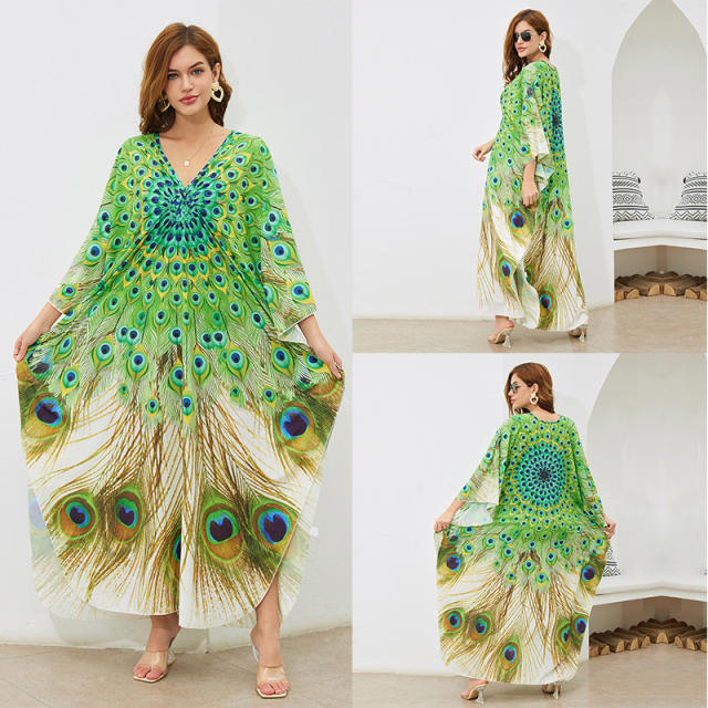 Summer peacock pattern summer swimwear cover up