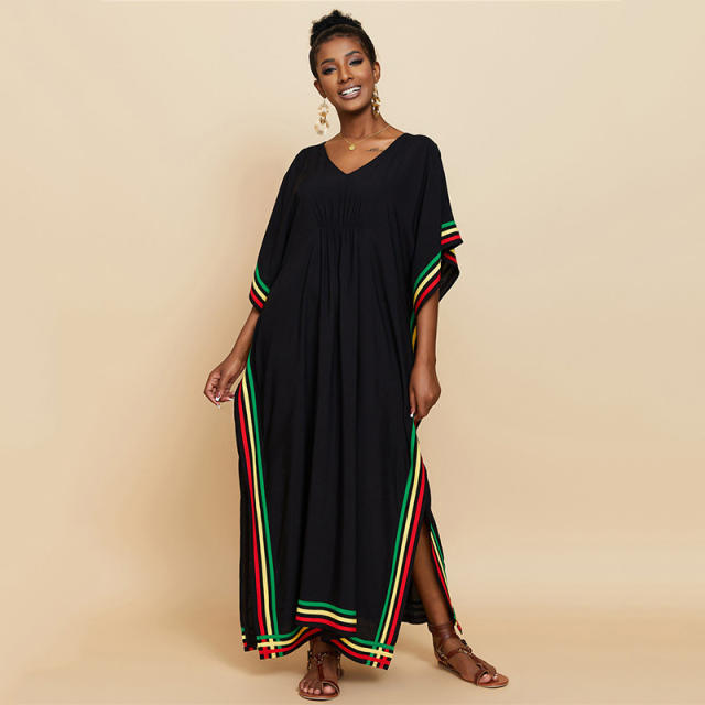 Holiday trend black color loose long beach cover up summer dress