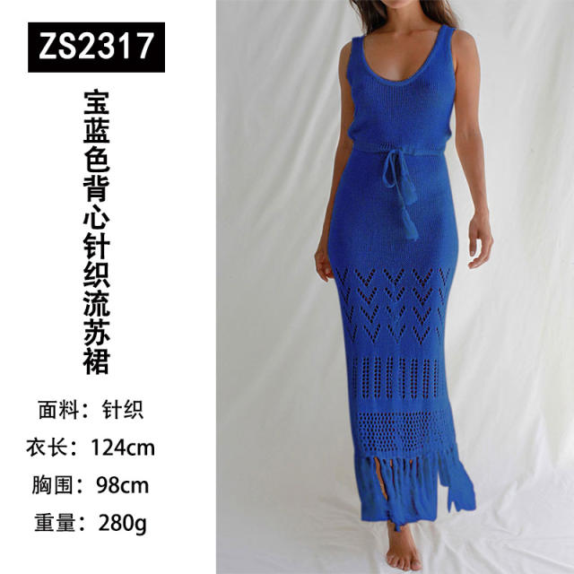 Summer sexy backless knitted long swimwear cover up beach dress