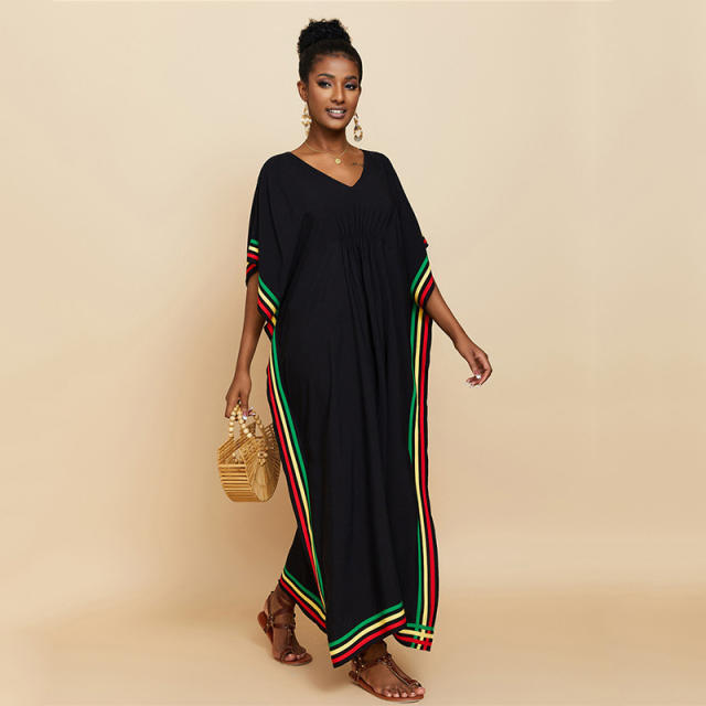 Holiday trend black color loose long beach cover up summer dress