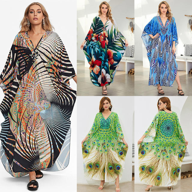 Summer peacock pattern summer swimwear cover up