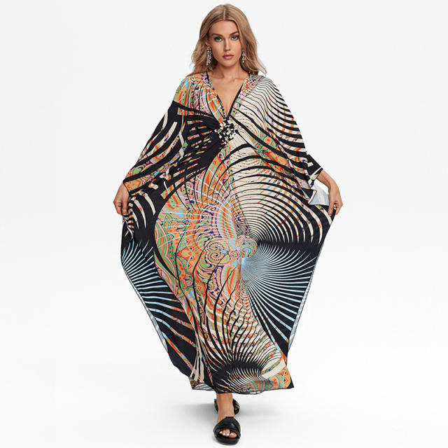 Summer peacock pattern summer swimwear cover up