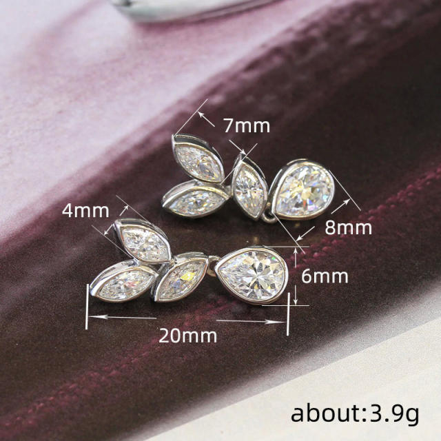 Delicate diamond cute leaf drop shape earrings