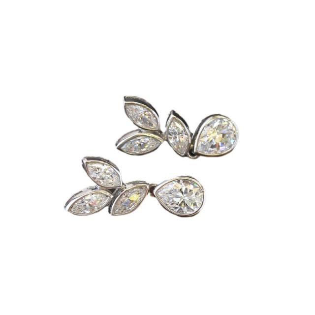 Delicate diamond cute leaf drop shape earrings
