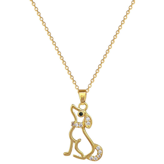 Sweet hollow puppy diamond pendant stainless steel chain necklace