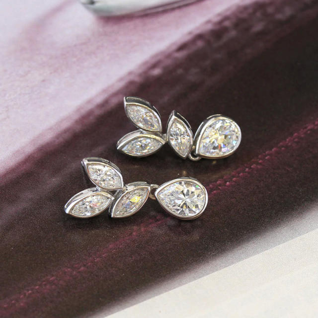 Delicate diamond cute leaf drop shape earrings