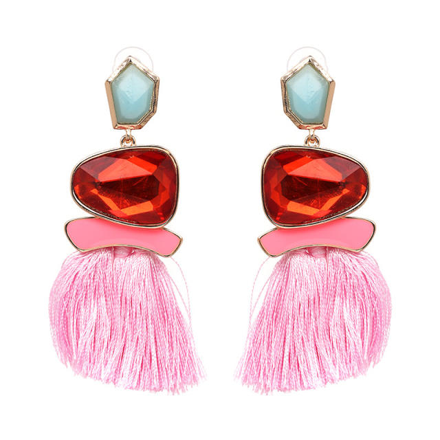 Summer hot sale colorful string tassel geometric boho earrings