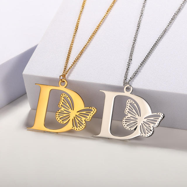 Hollow out butterfly infinity letter stainless steel necklace