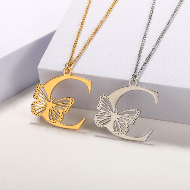 Hollow out butterfly infinity letter stainless steel necklace