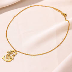 Occident fahsion hollow out flower initial letter boho stainless steel necklace