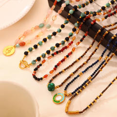Boho colorful natural stone beaded stainless steel necklace collection