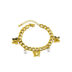 HIPHOP hollow out butterfly charm stainless steel cuban link chain bracelet