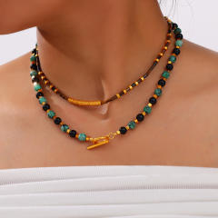 Boho colorful natural stone beaded stainless steel necklace collection