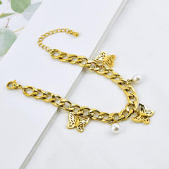 HIPHOP hollow out butterfly charm stainless steel cuban link chain bracelet