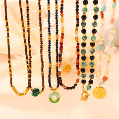 Boho colorful natural stone beaded stainless steel necklace collection