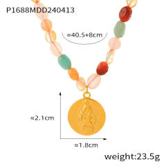 Boho colorful natural stone beaded stainless steel necklace collection