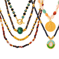 Boho colorful natural stone beaded stainless steel necklace collection