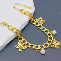 HIPHOP hollow out butterfly charm stainless steel cuban link chain bracelet