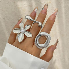 Chunky alloy material flower geomtric circle finger rings collection