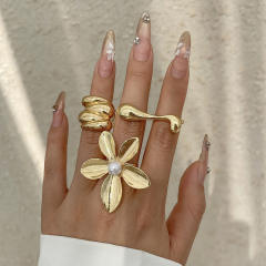 Chunky alloy material flower geomtric circle finger rings collection