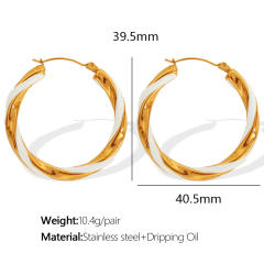 Boho color enamel twisted big hoop stainless steel earrings