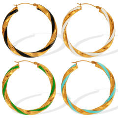Boho color enamel twisted big hoop stainless steel earrings