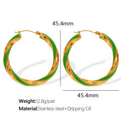 Boho color enamel twisted big hoop stainless steel earrings