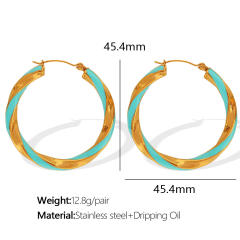 Boho color enamel twisted big hoop stainless steel earrings