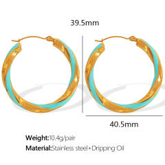 Boho color enamel twisted big hoop stainless steel earrings