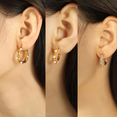 Elegant pearl beaded stainless steel small hoop earrings