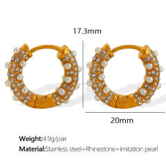 Elegant pearl beaded stainless steel small hoop earrings