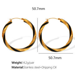 Boho color enamel twisted big hoop stainless steel earrings