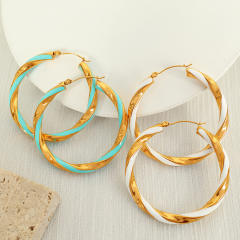 Boho color enamel twisted big hoop stainless steel earrings
