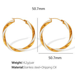 Boho color enamel twisted big hoop stainless steel earrings