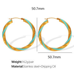 Boho color enamel twisted big hoop stainless steel earrings