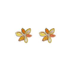 Spring summer yellow color crystal beaded studs earrings
