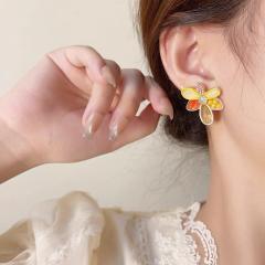 Spring summer yellow color crystal beaded studs earrings