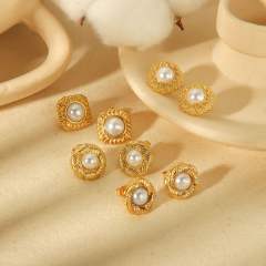 Elegant pearl bead button design stainless steel studs earrings