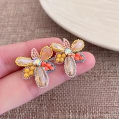 Spring summer yellow color crystal beaded studs earrings
