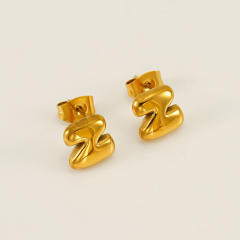 Chunky initial letter bubble letter stainless steel studs earrings
