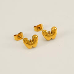 Chunky initial letter bubble letter stainless steel studs earrings