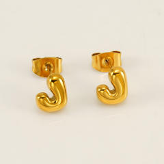 Chunky initial letter bubble letter stainless steel studs earrings