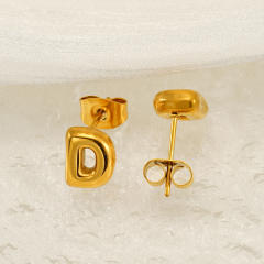 Chunky initial letter bubble letter stainless steel studs earrings