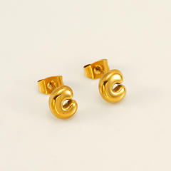 Chunky initial letter bubble letter stainless steel studs earrings
