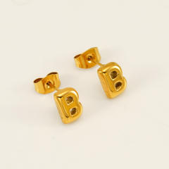 Chunky initial letter bubble letter stainless steel studs earrings