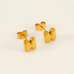 Chunky initial letter bubble letter stainless steel studs earrings