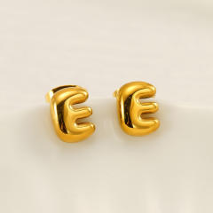 Chunky initial letter bubble letter stainless steel studs earrings