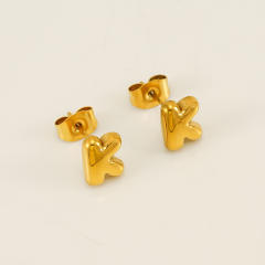 Chunky initial letter bubble letter stainless steel studs earrings
